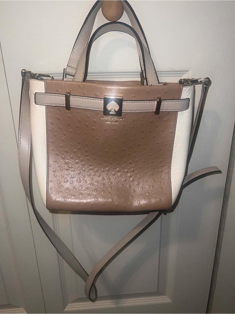 kate spade Two-Tone White and Tan Leather Satchel with Top Handles